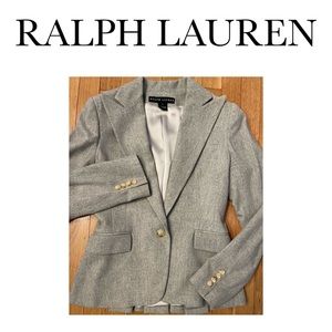 RALPH LAUREN Grey Wool Cashmere Blazer Size 8 Cropped Tailored GORGEOUS!